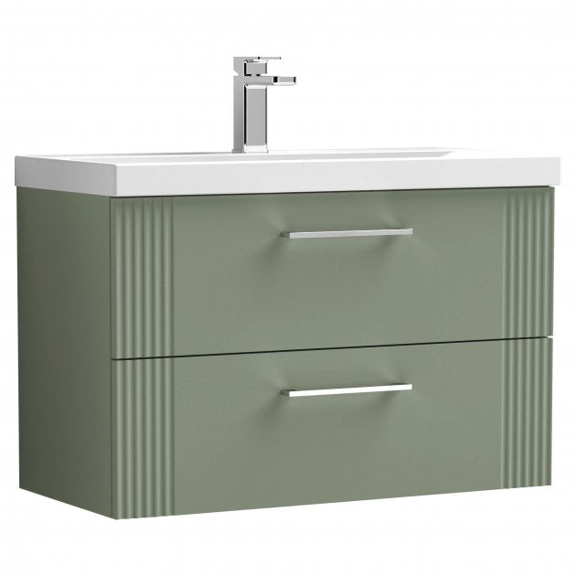 Crawford Deco Wall Hung 2-Drawer Vanity Unit with Basin-3 800mm Wide - Satin Green