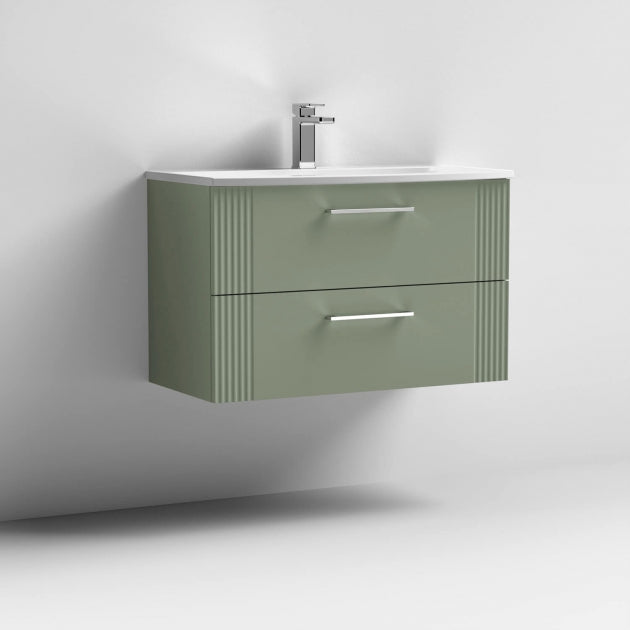 Crawford Deco Wall Hung 2-Drawer Vanity Unit with Basin-4 800mm Wide - Satin Green