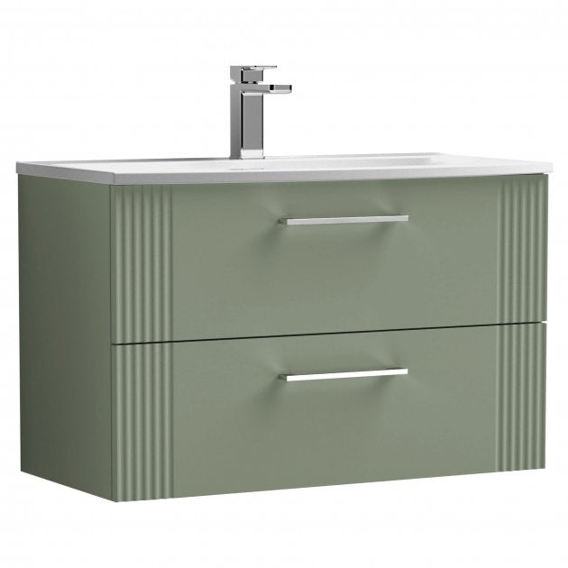 Crawford Deco Wall Hung 2-Drawer Vanity Unit with Basin-4 800mm Wide - Satin Green