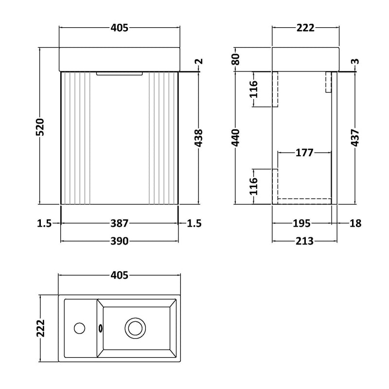 Crawford Deco Compact Wall Hung 1-Door Vanity Unit with Basin 400mm Wide - Satin Green