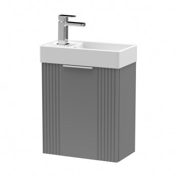 Crawford Deco Compact Wall Hung 1-Door Vanity Unit with Basin 400mm Wide - Satin Grey