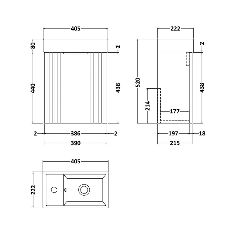 Crawford Deco Compact Wall Hung 1-Door Vanity Unit with Basin 400mm Wide - Satin Anthracite