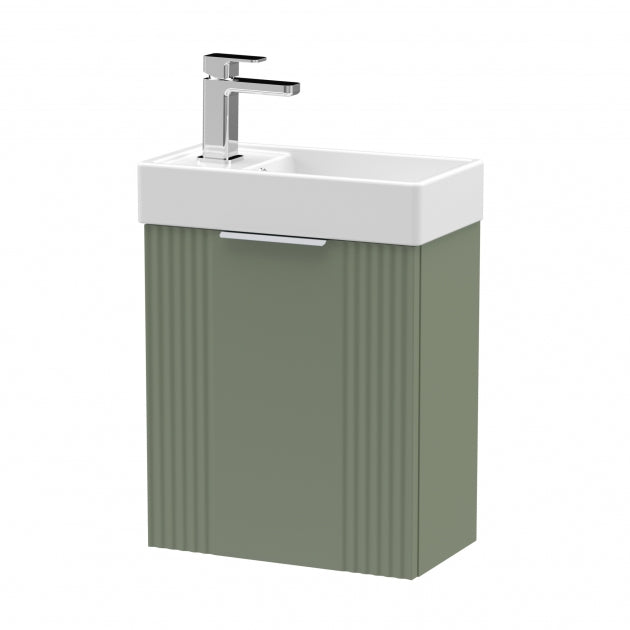 Crawford Deco Compact Wall Hung 1-Door Vanity Unit with Basin 400mm Wide - Satin Green