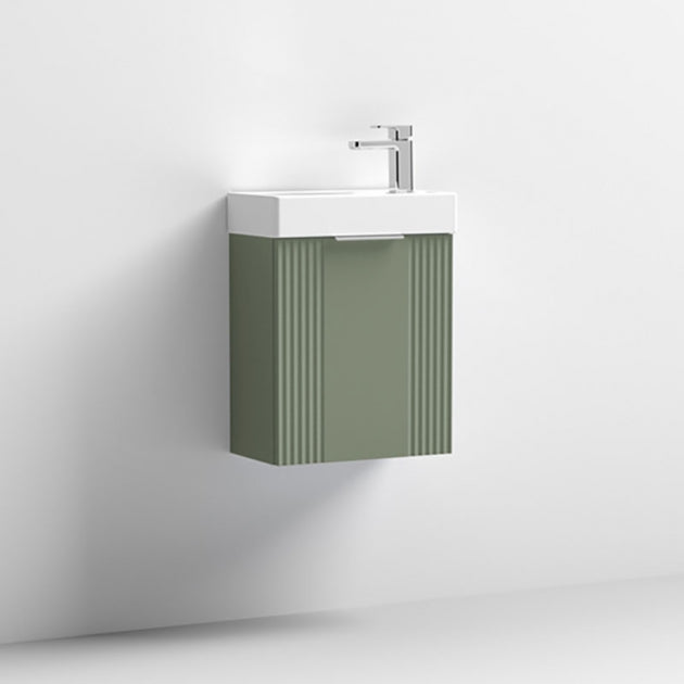 Crawford Deco Compact Wall Hung 1-Door Vanity Unit with Basin 400mm Wide - Satin Green