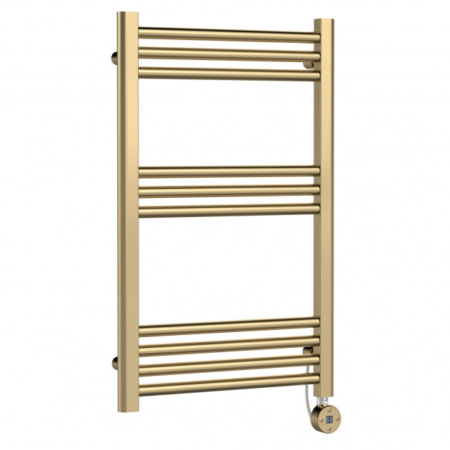 Crawford Round Bar Electric Heated Towel Rail 800mm H x 500mm W - Brushed Brass