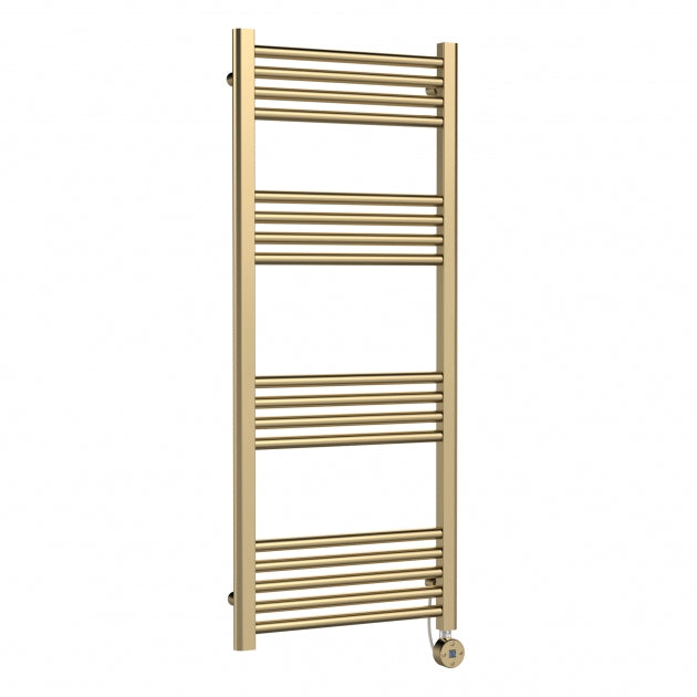 Crawford Round Bar Electric Heated Towel Rail 1200mm H x 500mm W - Brushed Brass