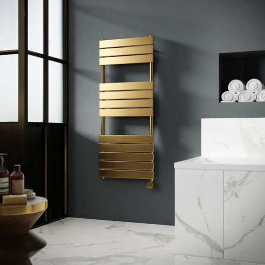 Crawford Flat Panel Electric Towel Rail 1213mm H x 500mm W - Brushed Brass