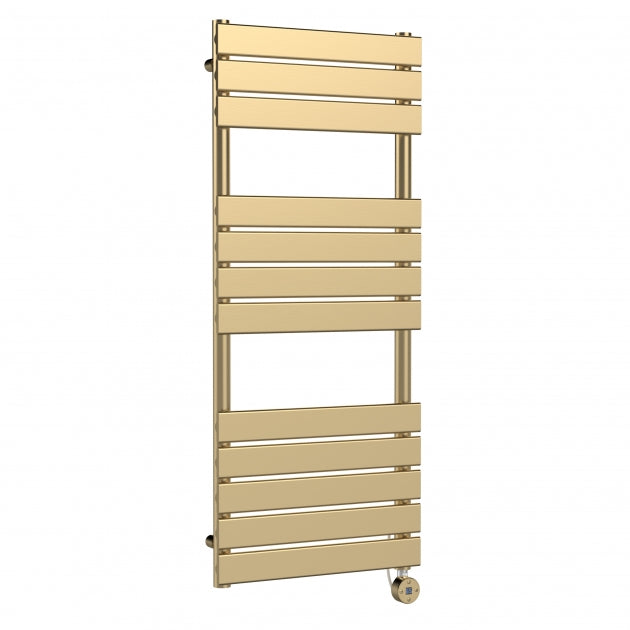 Crawford Flat Panel Electric Towel Rail 1213mm H x 500mm W - Brushed Brass