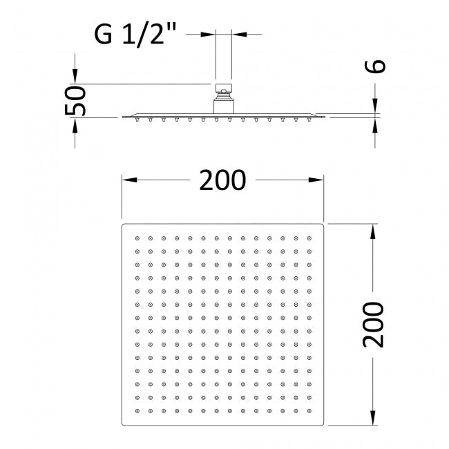 Crawford Square Fixed Shower Head 200mm x 200mm - Chrome