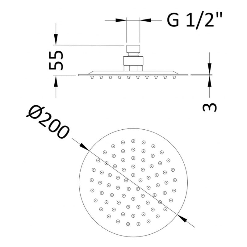 Crawford Arvan Round Fixed Shower Head 200mm x 200mm - Matt Black