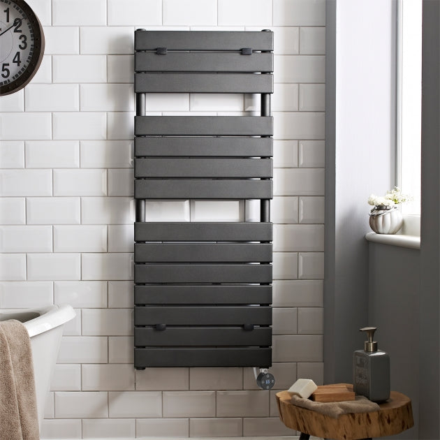 Crawford Flat Panel Electric Towel Rail 840mm H x 500mm W - Anthracite