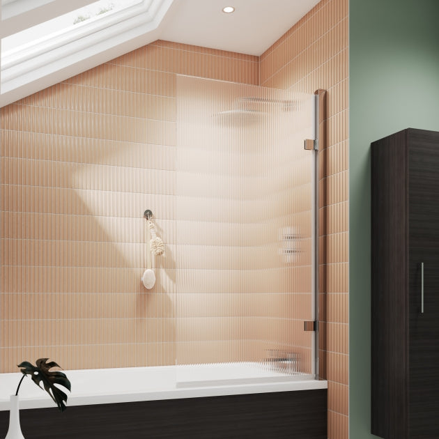 Square Hinged Fluted Bath Screen - 8mm