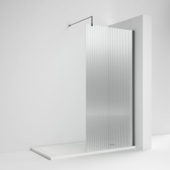 Fluted Wetroom Screen - 1850x1000mm - Brushed Pewter