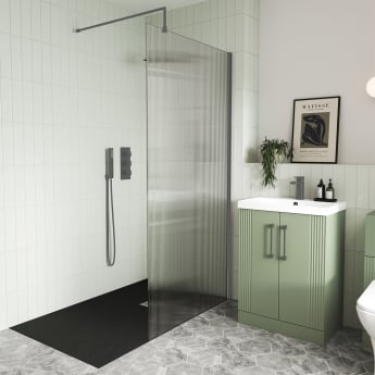 Fluted Wetroom Screen - 1850x1000mm - Brushed Pewter