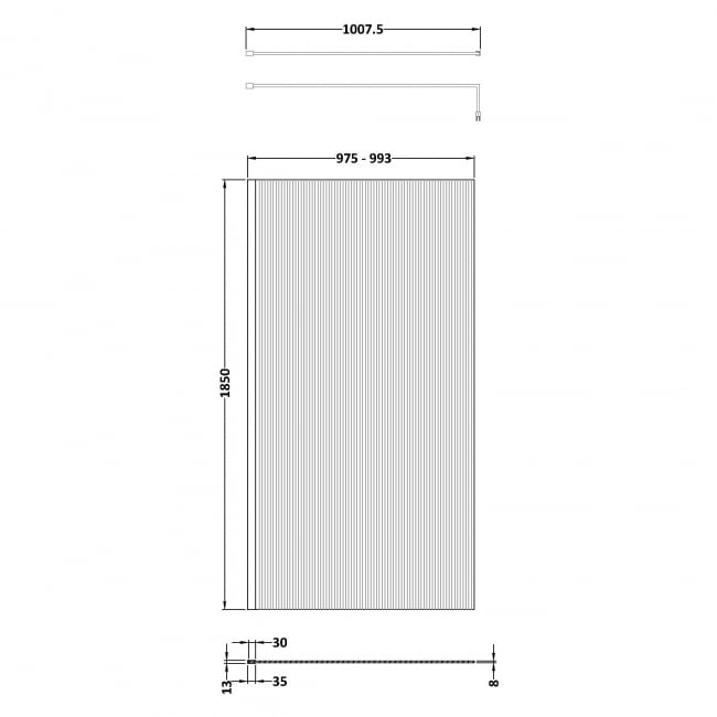 Fluted Wetroom Screen - 1850x1000mm - Brushed Pewter