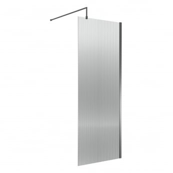 Fluted Wetroom Screen - 1850x800mm - Brushed Pewter