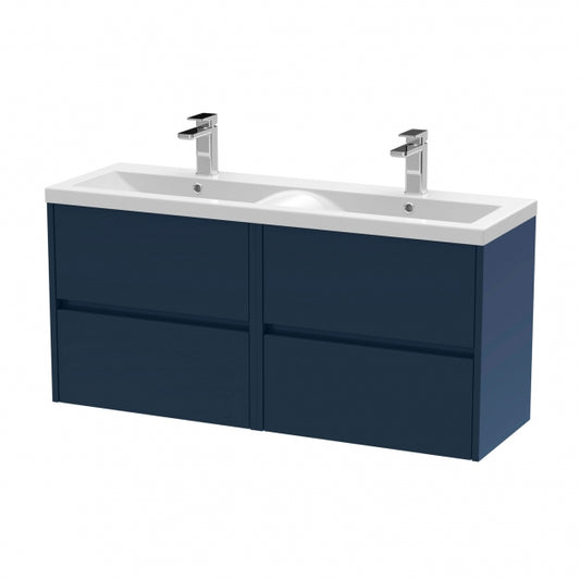 Havana Wall Hung 4-Drawer Vanity Unit with Double Ceramic Basin 1200mm Wide - Midnight Blue