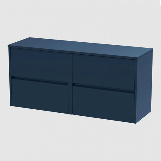 Havana Wall Hung 4-Drawer Vanity Unit with Worktop 1200mm Wide - Midnight Blue