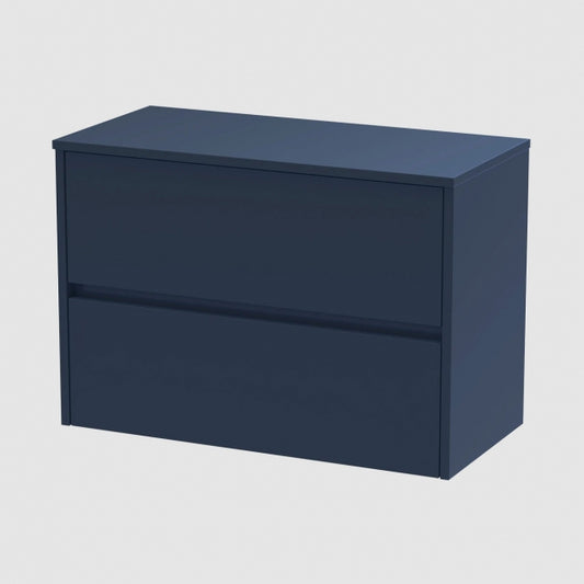 Havana Wall Hung 2-Drawer Vanity Unit with Worktop 800mm Wide - Midnight Blue