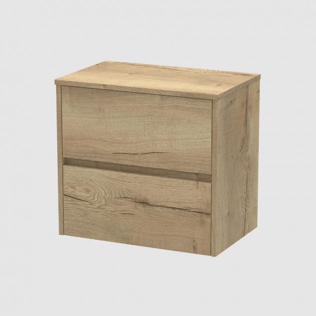 Havana Wall Hung 2-Drawer Vanity Unit with Worktop 600mm Wide - Autumn Oak