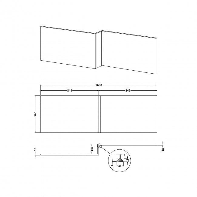 Crawford Athena Square Shower Bath Front Panel 540mm H x 1700mm W - Gloss White