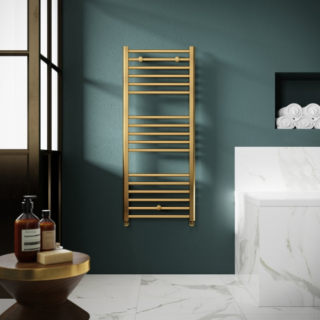 Crawford Lorica Straight Heated Ladder Towel Rail 1200mm H x 500mm W - Brushed Brass