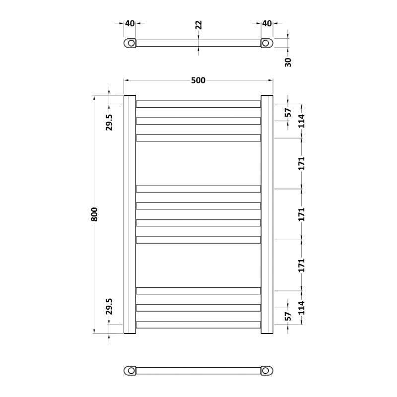 Crawford Lorica Straight Heated Ladder Towel Rail 800mm H x 500mm W - Brushed Brass