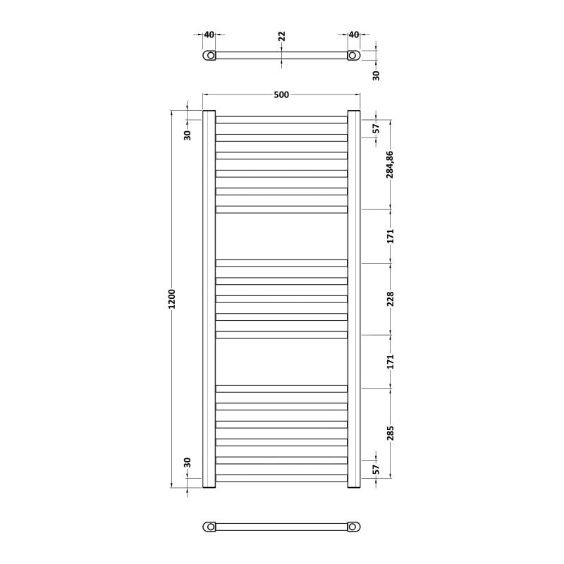 Crawford Lorica Straight Heated Ladder Towel Rail 1200mm H x 500mm W - Brushed Brass