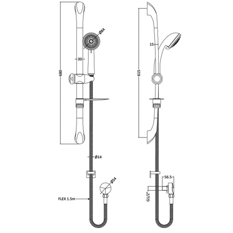 Crawford Luxury Curved Shower Slider Rail Kit 680mm High - Chrome