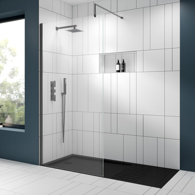 Wetroom Screen 700x1850x8mm - Brushed Pewter