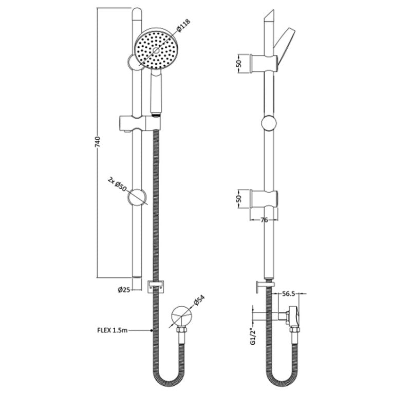 Crawford Modern Slider Rail Shower Kit 820mm High with 96mm Handset - Chrome