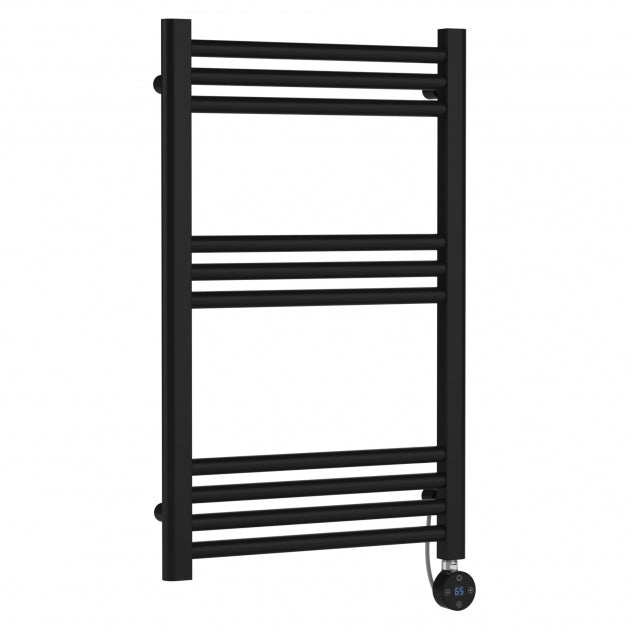 Crawford Round Bar Electric Heated Towel Rail 800mm H x 500mm W - Matt Black