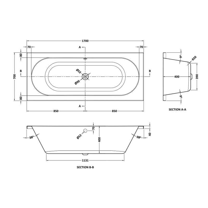 Eternalite Round Double Ended Bath 1700 x 700mm