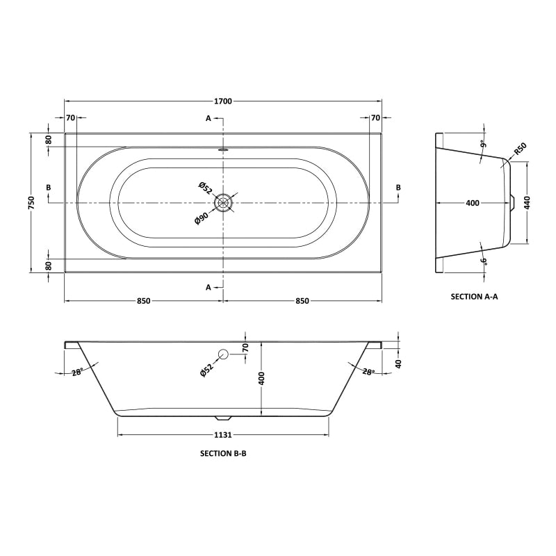 Eternalite Round Double Ended Bath 1700 x 750mm