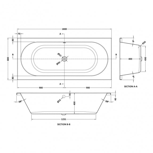 Eternalite Round Double Ended Bath 1800 x 800mm