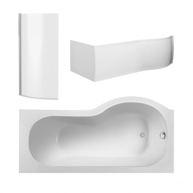 Crawford P-Shaped Shower Bath with Front Panel and Screen 1700mm x 700mm/850mm - Left Handed