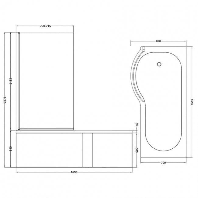 Crawford P-Shaped Shower Bath with Front Panel and Screen 1700mm x 700mm/850mm - Left Handed