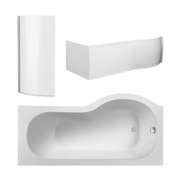 Crawford P-Shaped Shower Bath with Front Panel and Screen 1500mm x 700mm/850mm - Left Handed