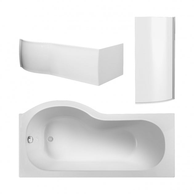 Crawford P-Shaped Shower Bath with Front Panel and Screen 1500mm x 700mm/850mm - Right Handed