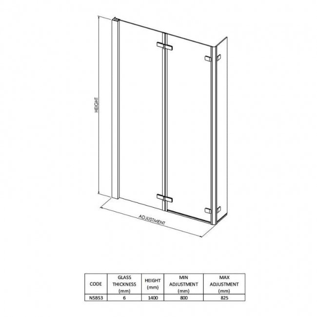 Crawford Pacific L-Shaped Double Hinged Bath Screen 1400mm H x 810mm W - 6mm Glass