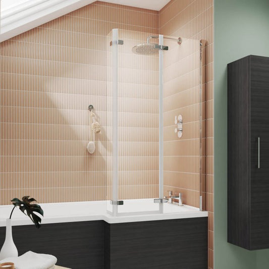 Crawford Pacific L-Shaped Double Hinged Bath Screen 1400mm H x 810mm W - 6mm Glass