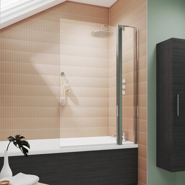 Crawford Pacific Square Hinged Bath Screen with Fixed Panel 1435mm H x 1005mm W - 6mm Glass