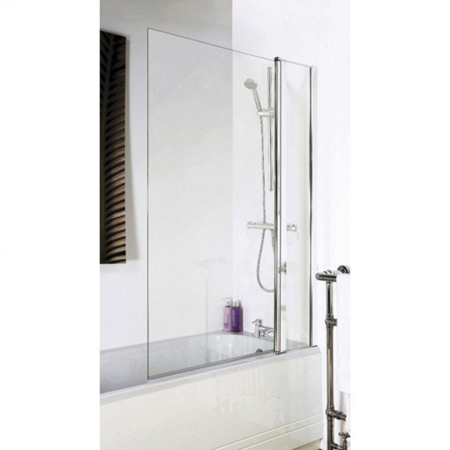 Crawford Pacific Square Hinged Bath Screen with Fixed Panel 1435mm H x 1005mm W - 6mm Glass