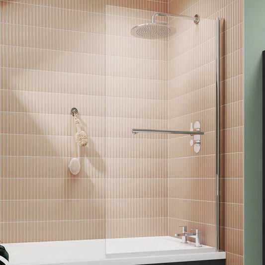 Crawford Pacific Square Fixed Bath Screen 1400mm H x 350mm W - 6mm Glass