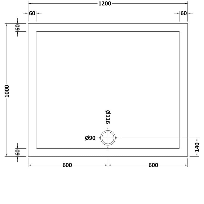 Rectangular shower tray 1200 x 1000mm