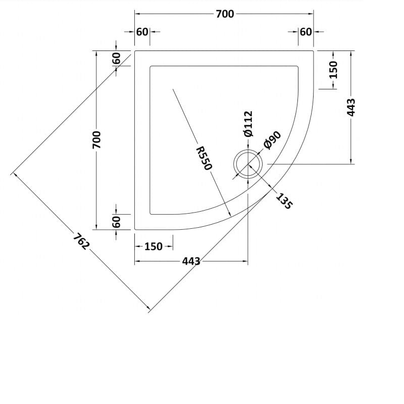 Quadrant Shower Tray 700 x 700mm