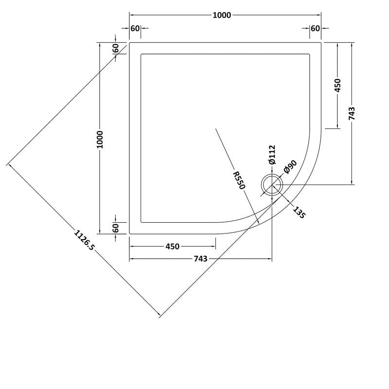 Quad Shower Tray 1000 x 1000mm