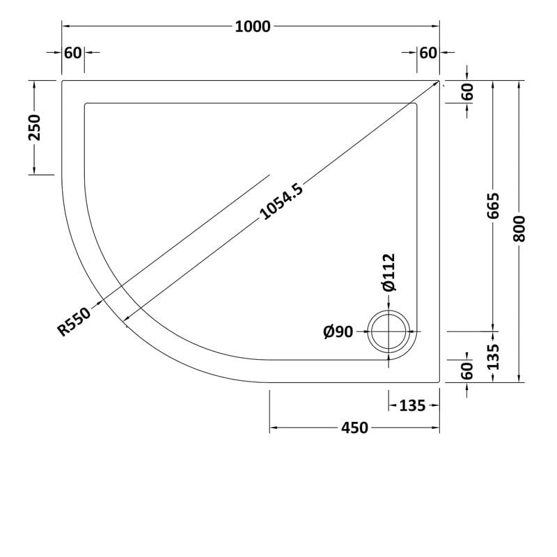 Offset Quad Shower Tray LH 1000 x 800mm