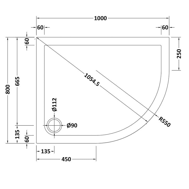 Offset Quad Shower Tray 1000 x 900mm LH