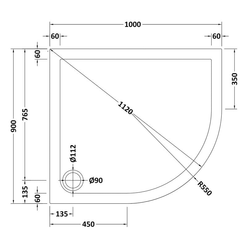 Offset Quad Shower Tray 1000 x 900mm RH